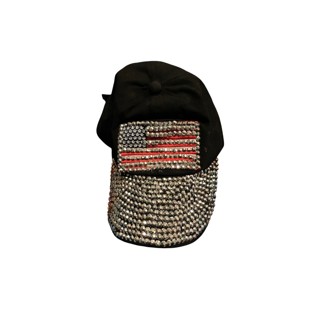 Sparkling‎ American Flag Bling Baseball Cap Rhinestone Embellished Black